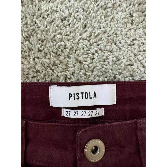 Pistola Maroon Coated Metallic Raw Hem Skinny Jeans Size 27 Punk Grunge Pants - Picture 7 of 11